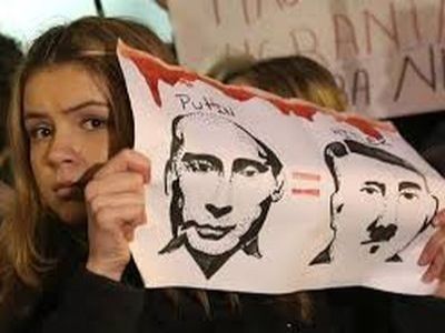 Путин=Гитлер. Плакат. Фото: chechenews.com