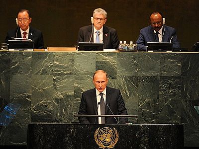 Выступление Путина на заседании сессии ГА ООН. Фото: kremlin.ru