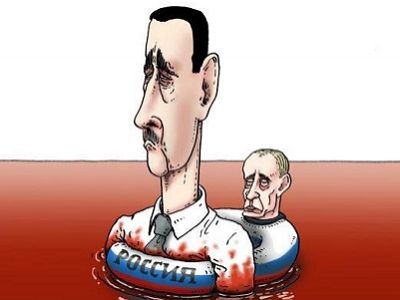 Спасательный круг для Асада (карикатура). Источник - storify.com