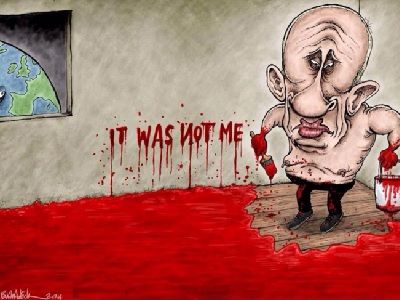 Кровавый Путин. Фото: карикатура The Independent