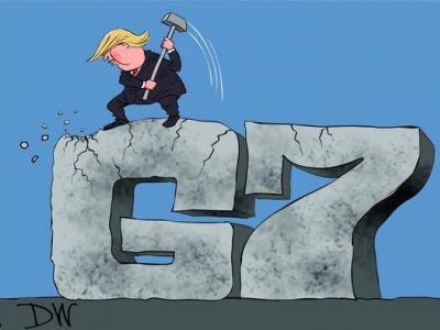 Трамп разрушает "G7". Карикатура С.Елкина: dw.com