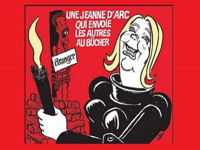 Марин Ле Пен - "Жанна д'Арк Инквизиторша". Карикатура Charlie Hebdo, источник - stripsjournal.canalblog.com