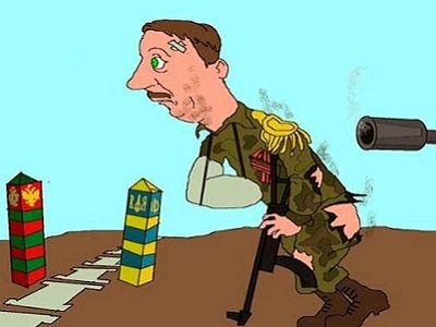 Гиркин ("Стрелков") бежит из Украины (карикатура). Публикуется в e-v-ikhlov.livejournal.com
